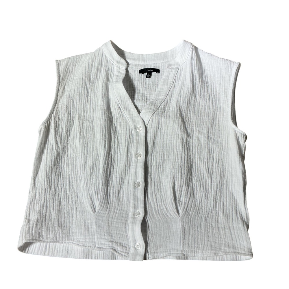 DREW Coastal Gauze Button Front Top Womens S White Sleeveless V-Neck Cropped
